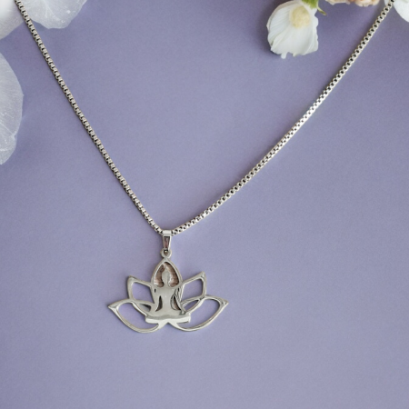 collier bouddha fleur de lotus acier inoxydable